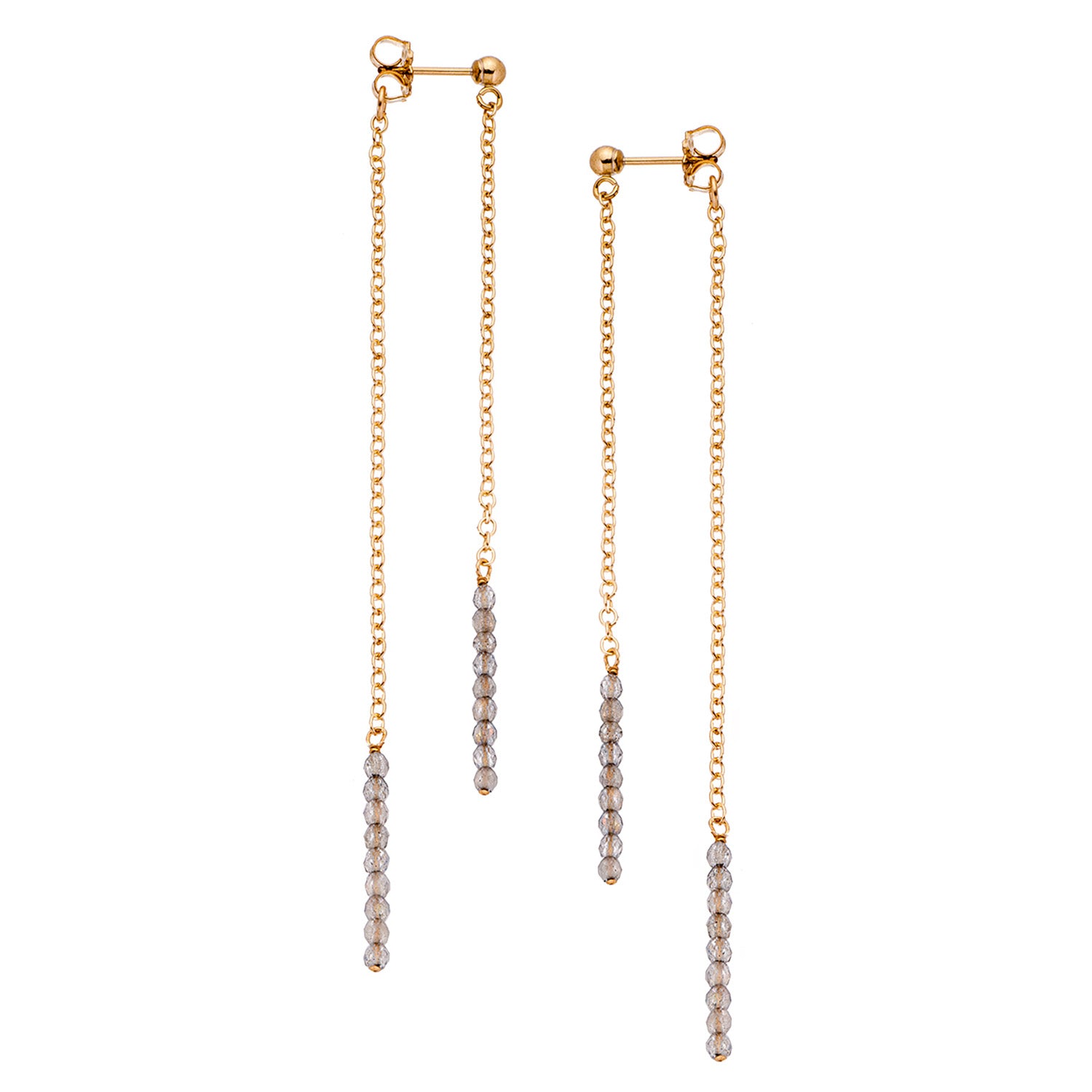 Front Back Extra Tiny Gemstone Duster Earrings - Labradorite