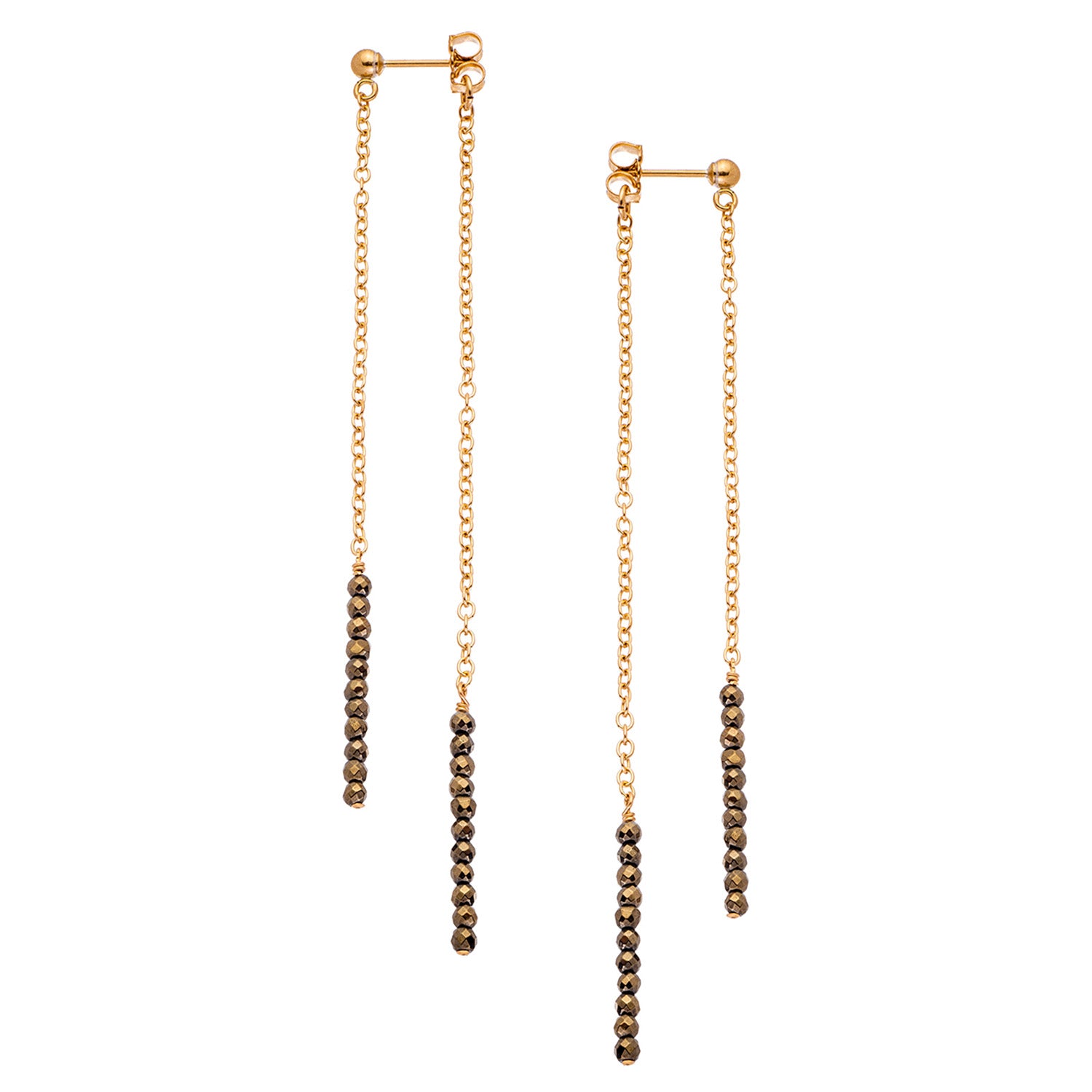 Front Back Extra Tiny Gemstone Duster Earrings - Goldfilled - Pyrite