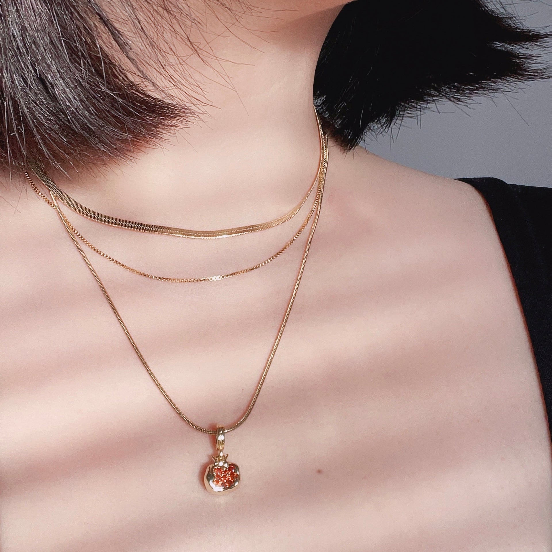 Fruit Pendant Brazilian Chain Necklace - Pomegranate