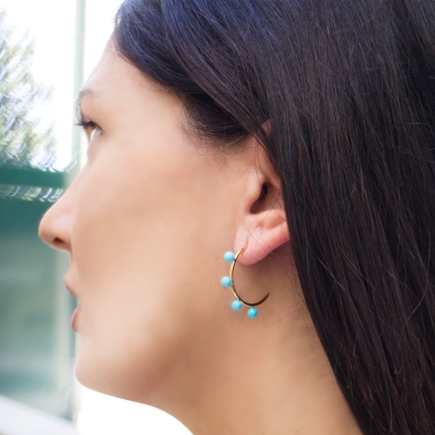 Turquoise Beads Hoop Earrings
