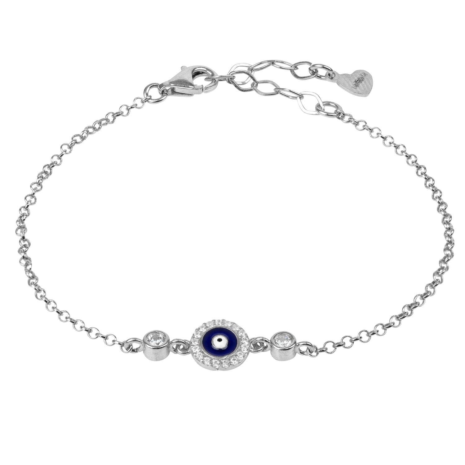 Evil Eye Enamel Dark Blue Bracelet Silver