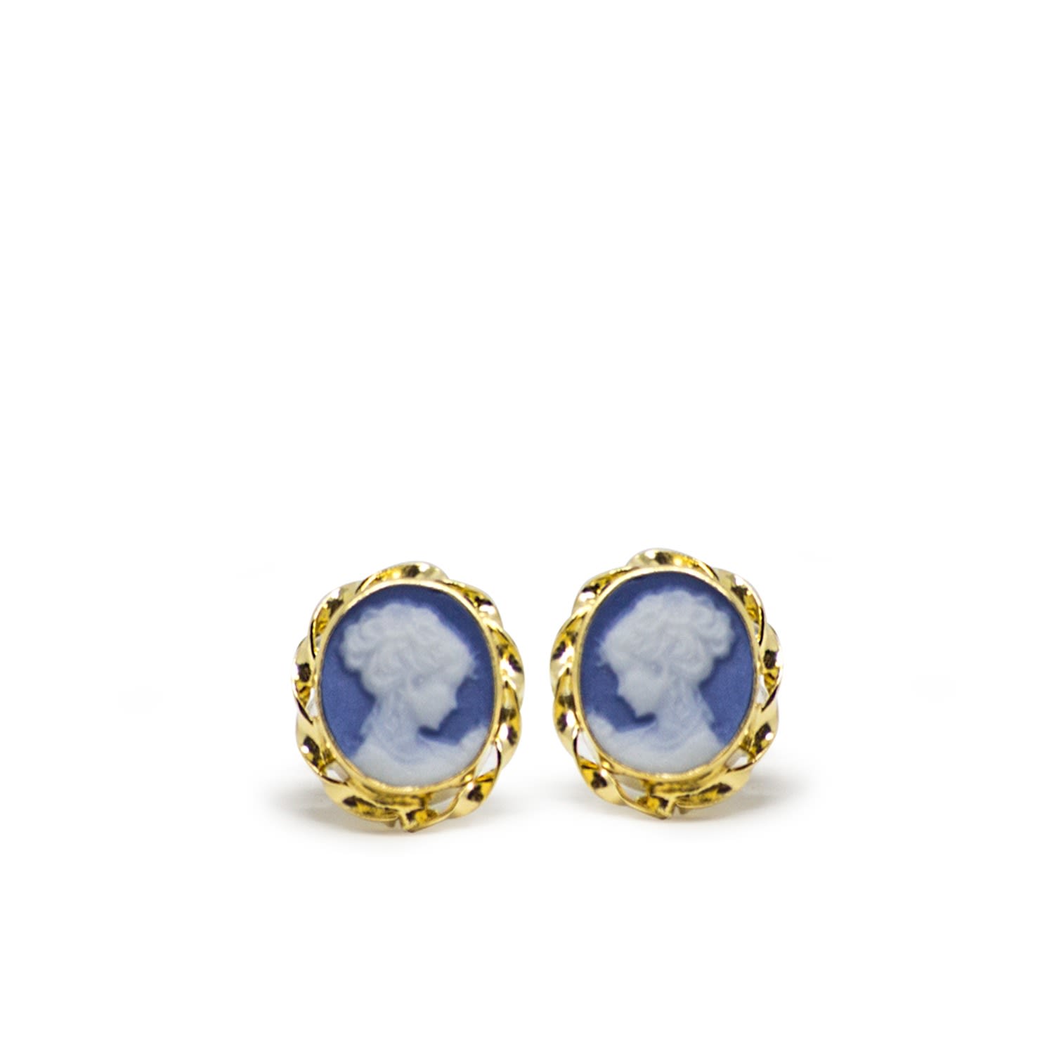 Gold-Plated Blue Mini Cameo Stud Earrings