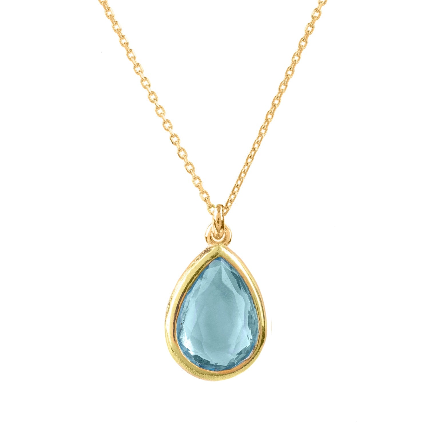 Pisa Mini Teardrop Necklace Gold Blue Topaz