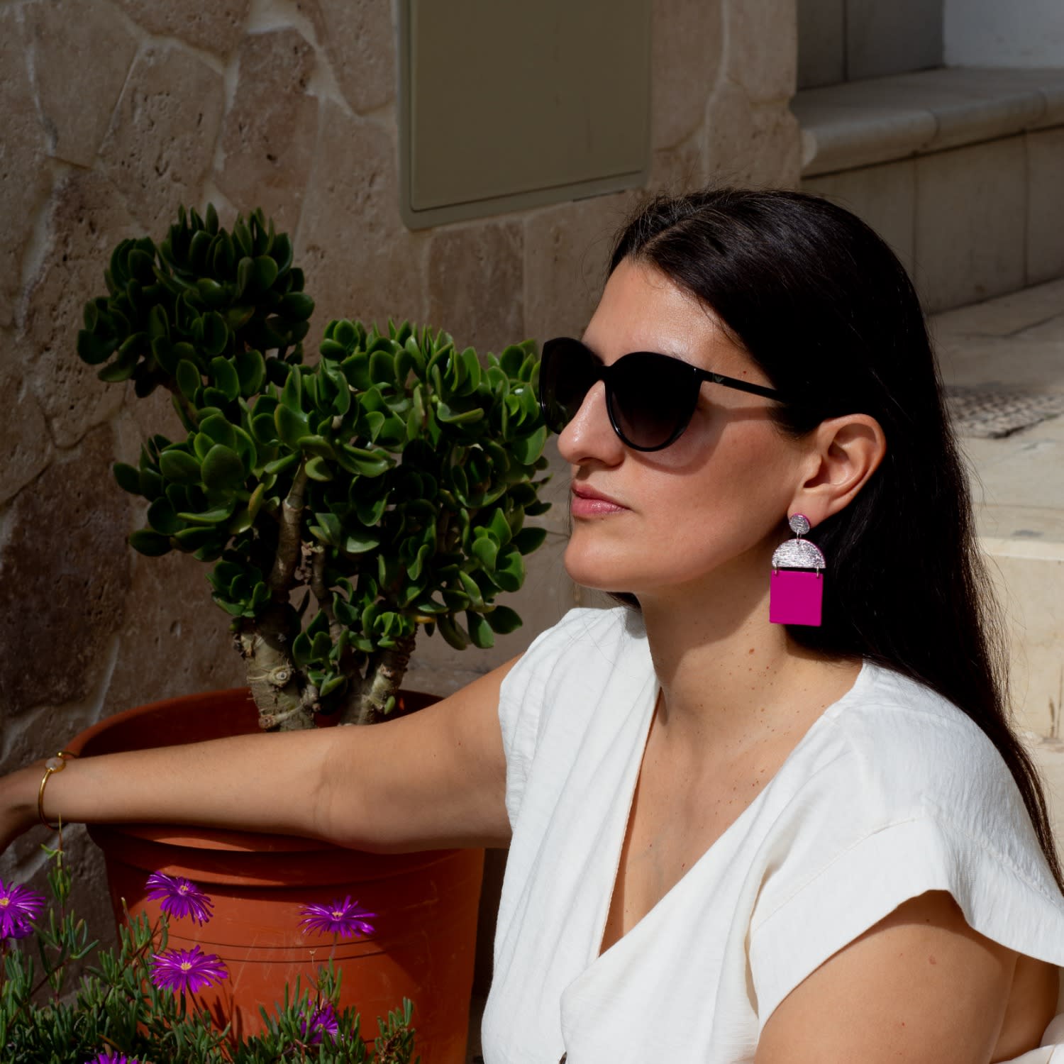 Hot Pink And Silver Bold Earrings