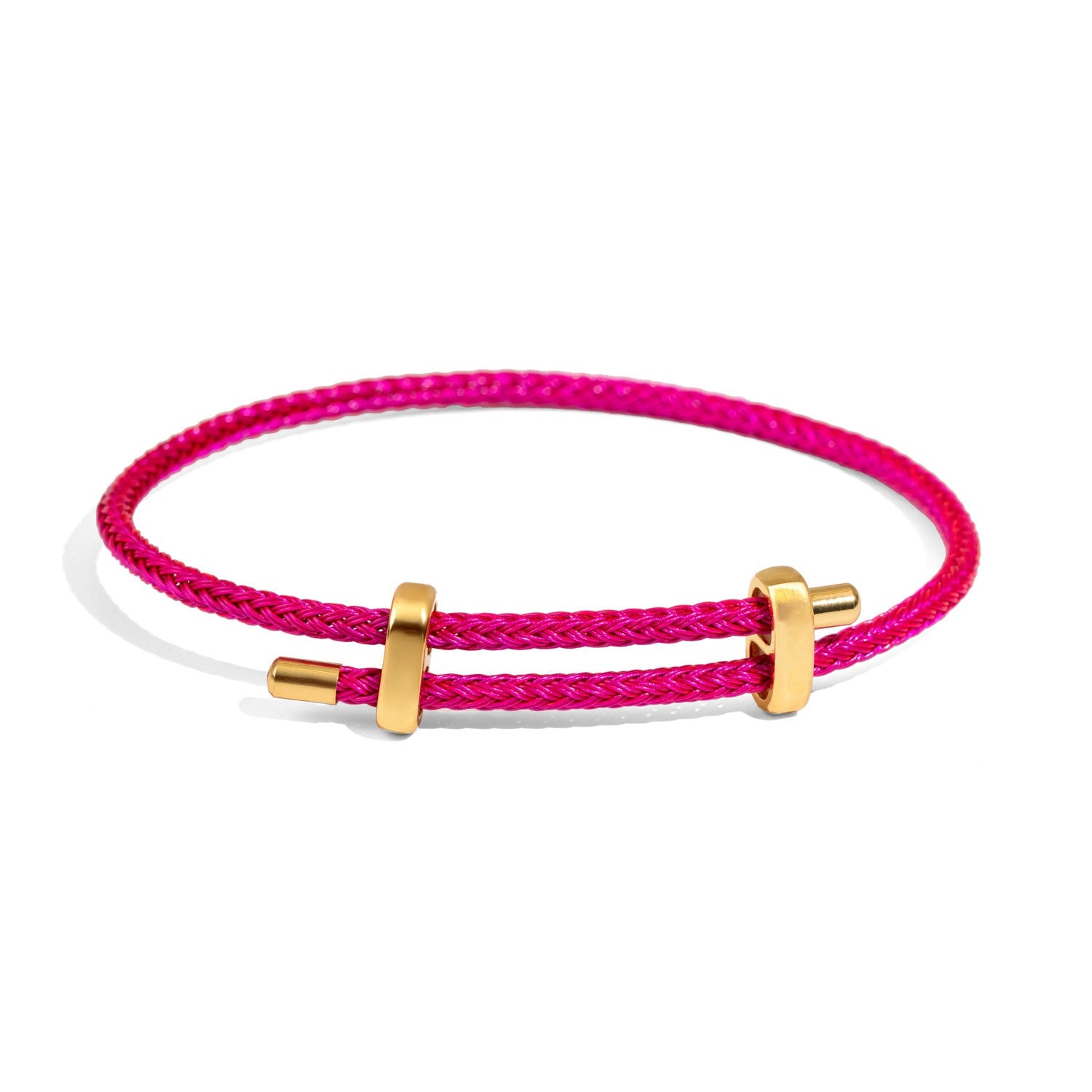 Fuchsia Glow Adjustable Gold Rope Bracelet - Fuchsia Pink
