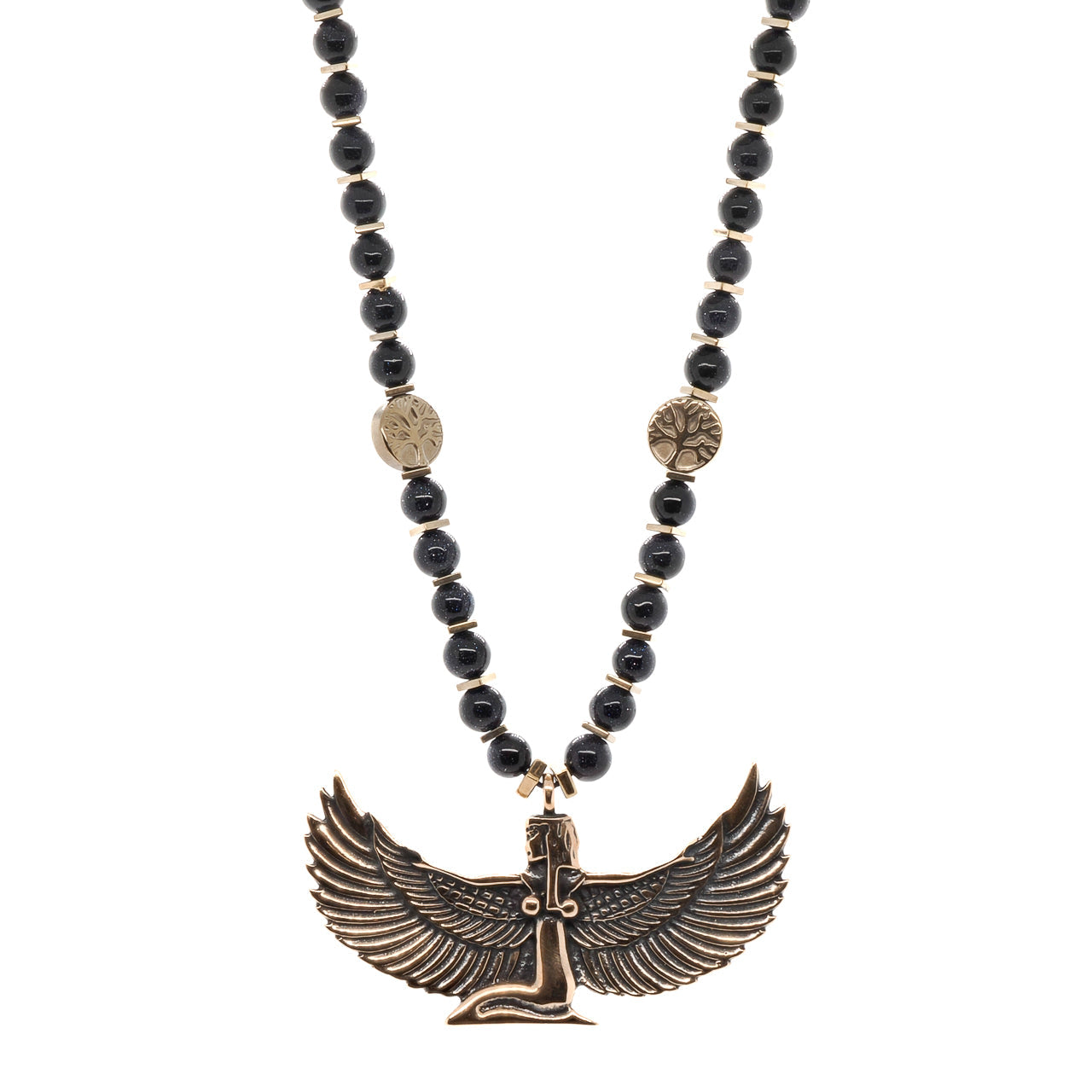 Magical Goddess Isis Pendant Black Beaded Necklace - Black