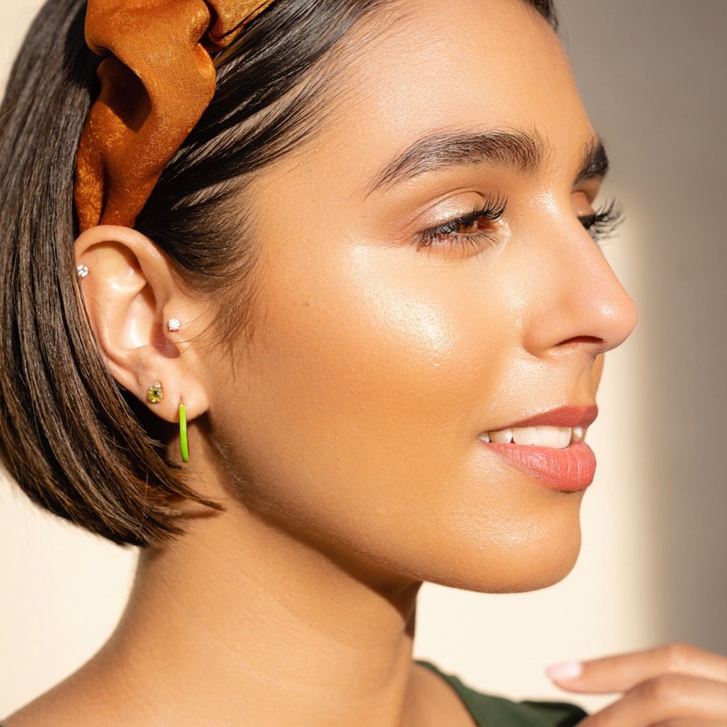 Petite Enamel Huggie Hoops In Neon