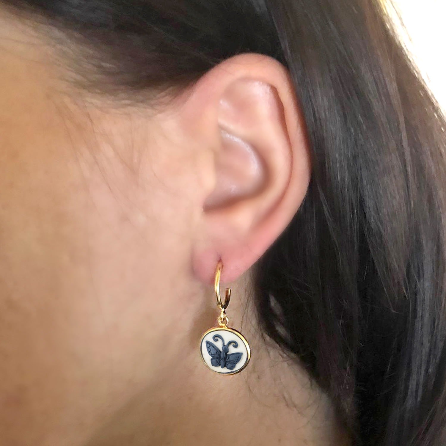 Butterfly Cameo Mini Hoop Earrings