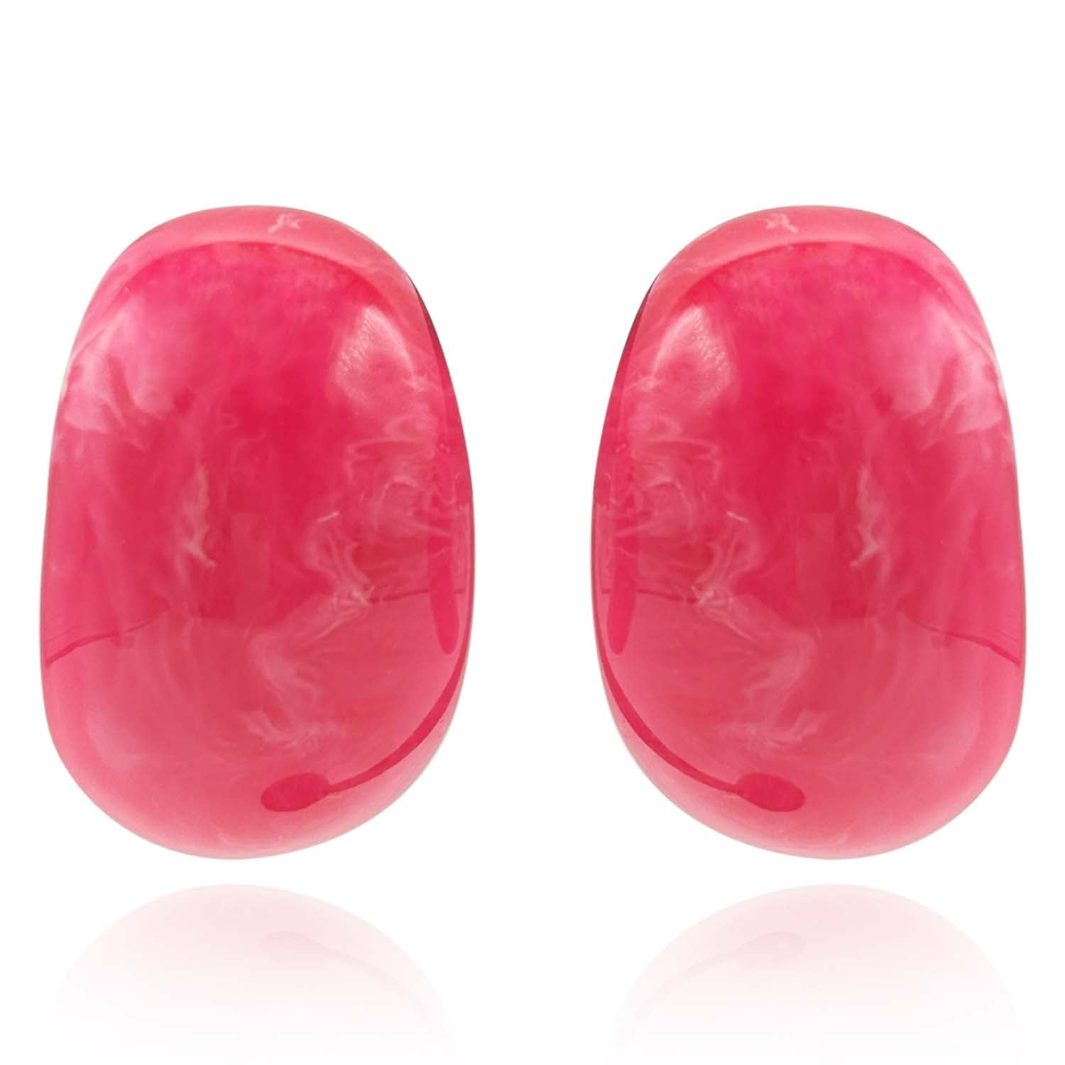 Fuschia Marbled Resin Semi Hoop Clip On Earrings