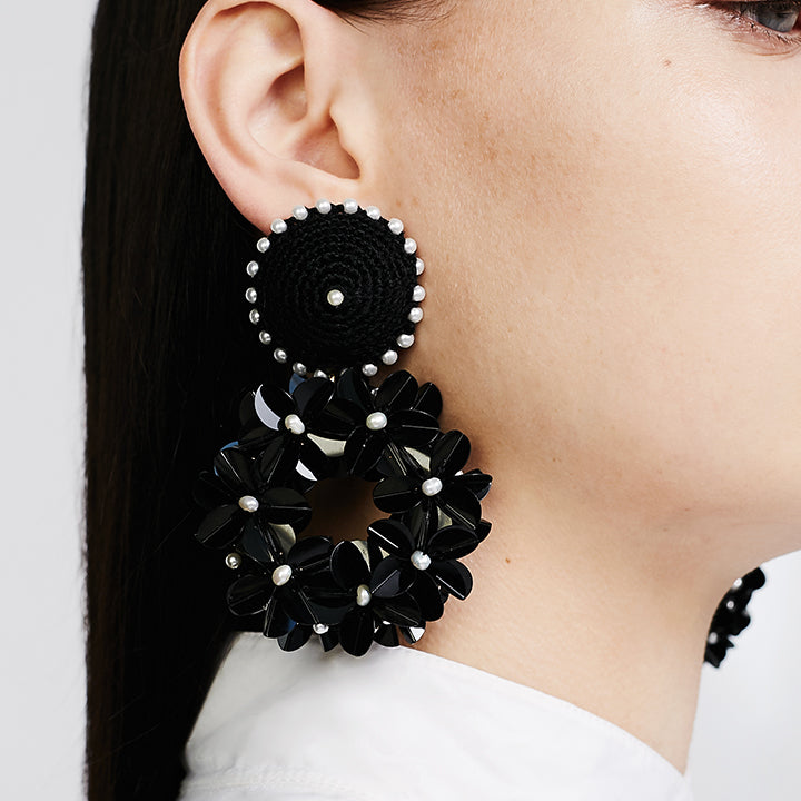 Petite Yasmine Hoops Black