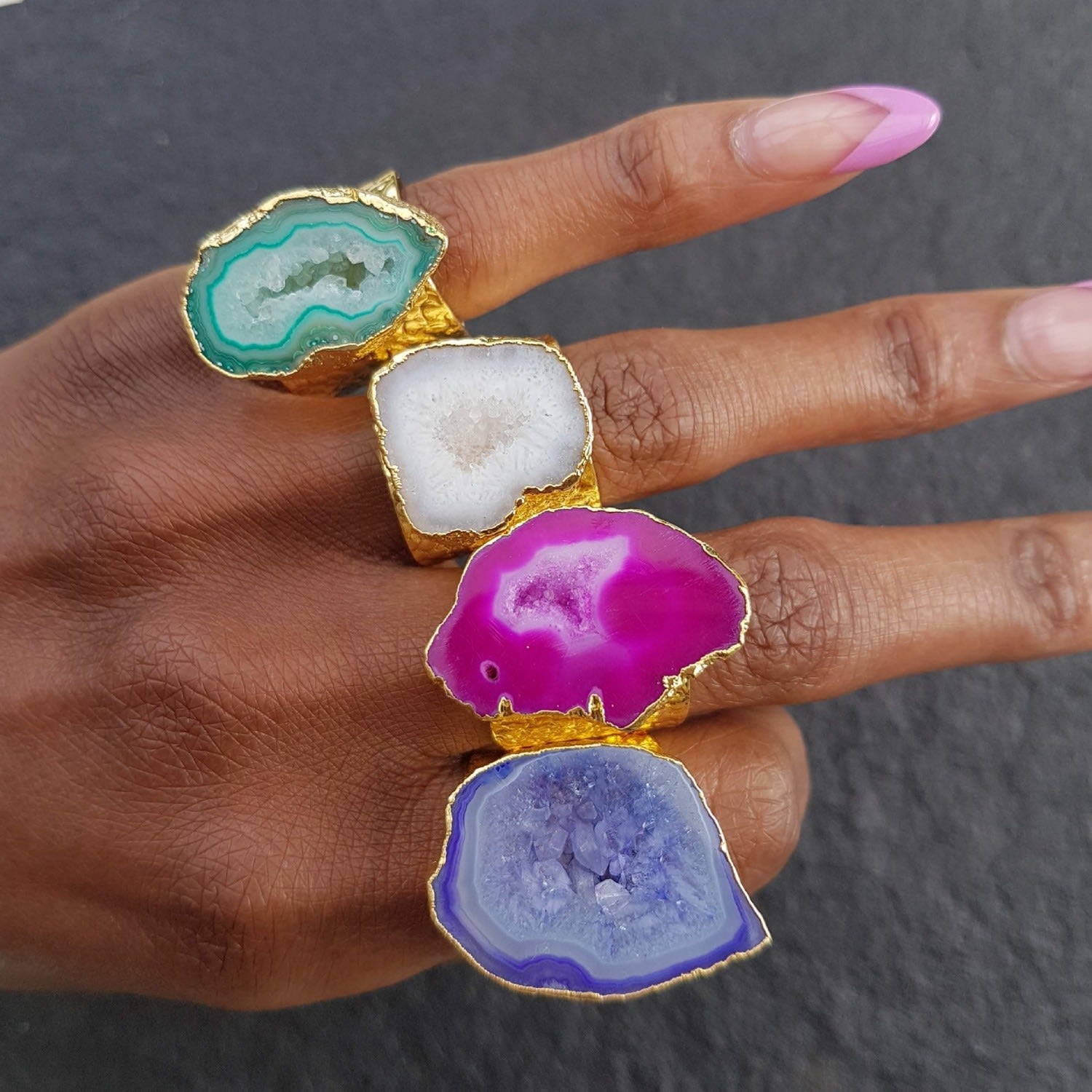 Magenta Pink Mega Gemstone Gold Statement Ring