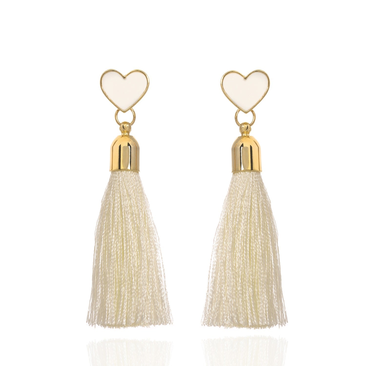 Heart White Tassel Earrings