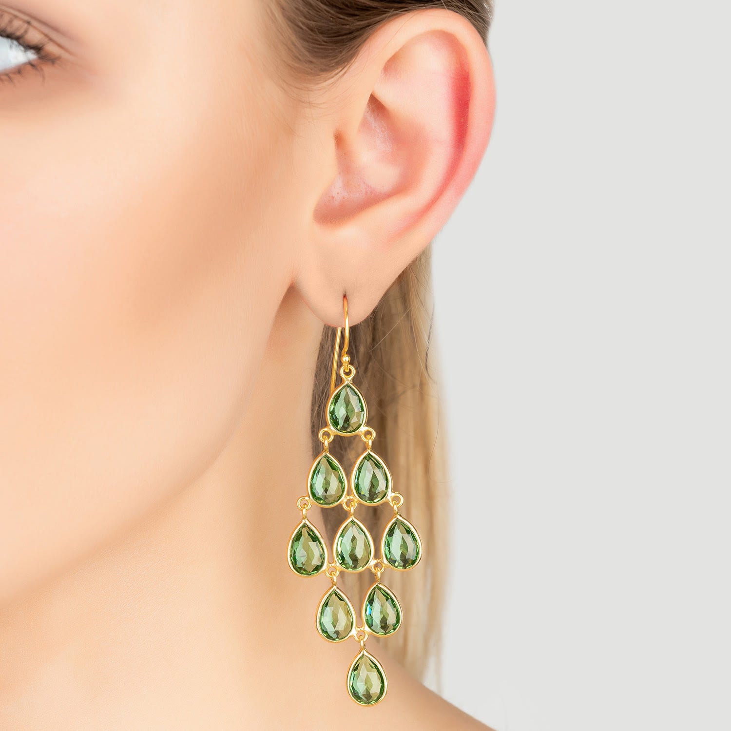 Erviola Gemstone Cascade Earrings Gold Peridot