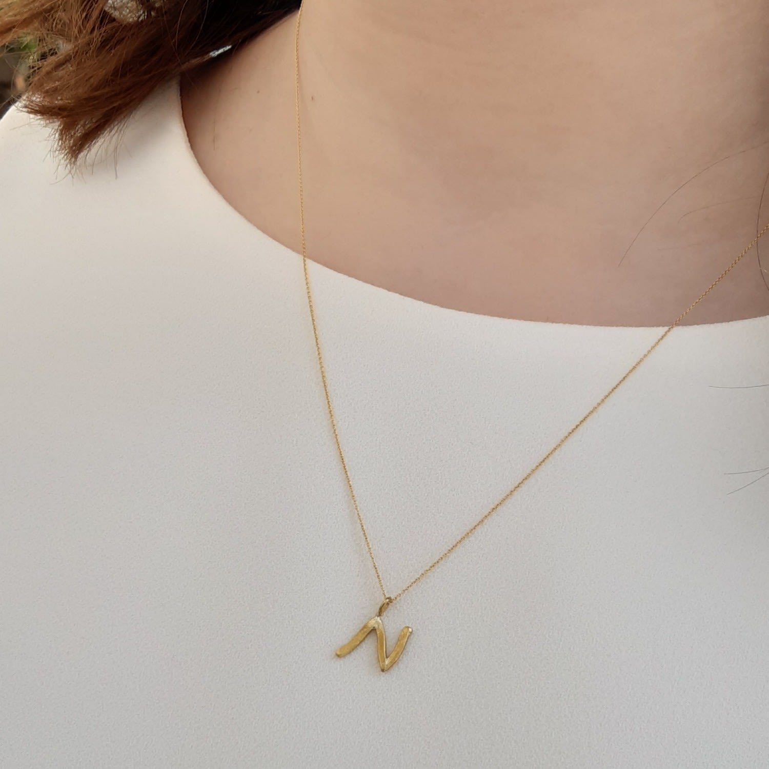 Solid Gold Letter N Pendant Necklace
