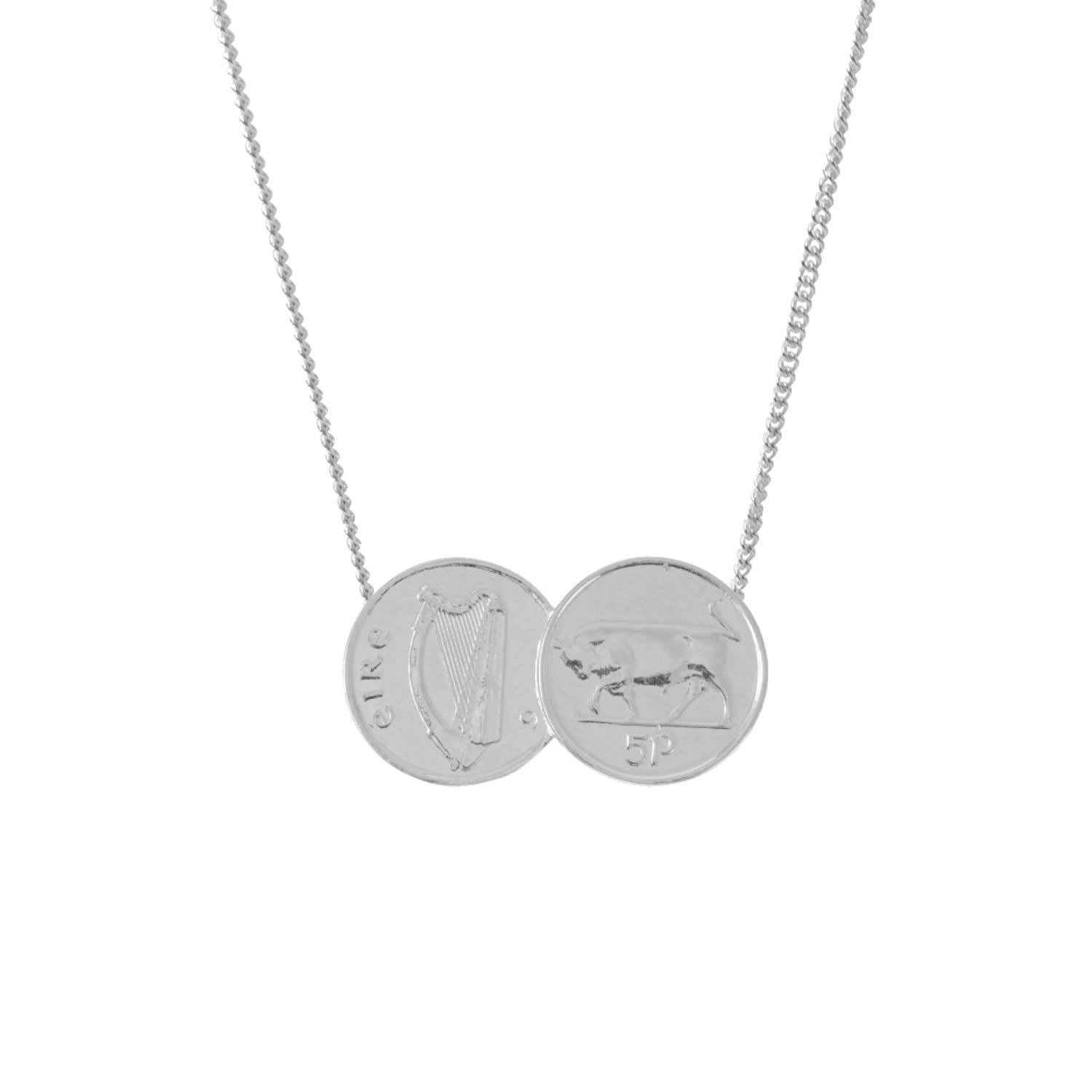 Double Irish 5P Coin Necklace In Sterling Silver