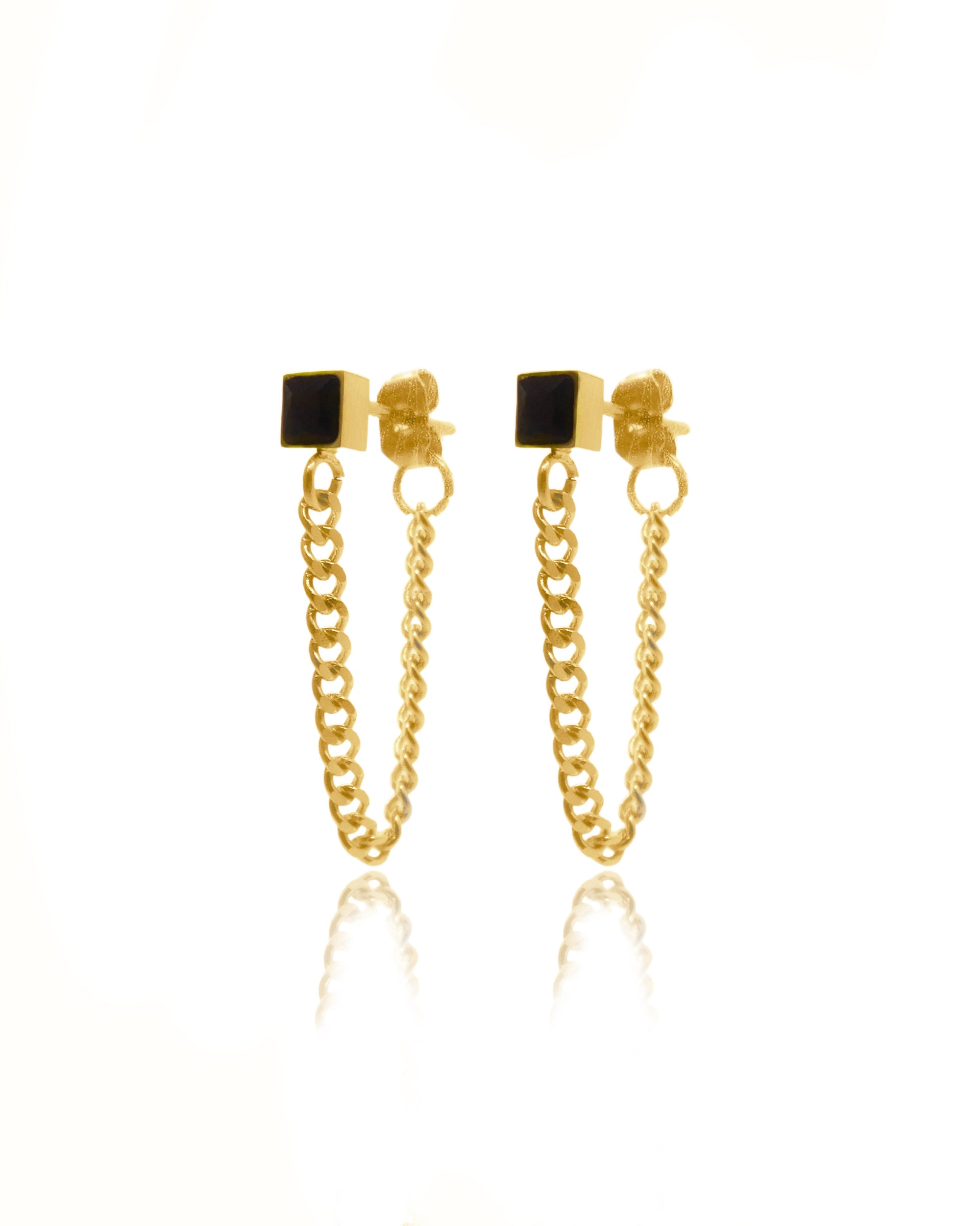 Laurie Black Square Stone Chain Earrings