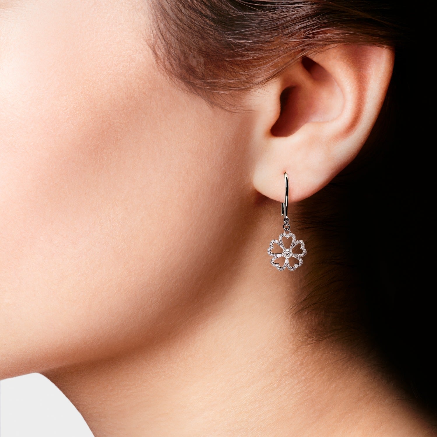 Twin Dangly Flowers Diamond Earrings