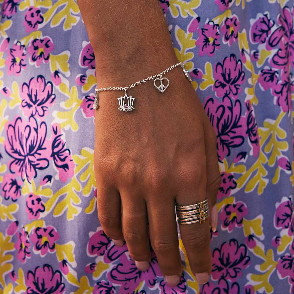 Peace, Love And Freedom Silver Charm Bracelet