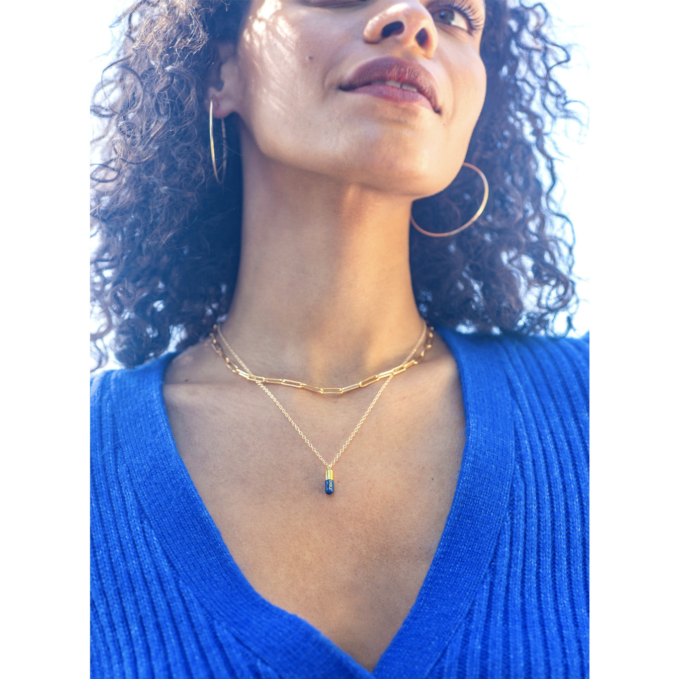 Chill Pill Enamel Necklace Gold Filled, Navy Blue