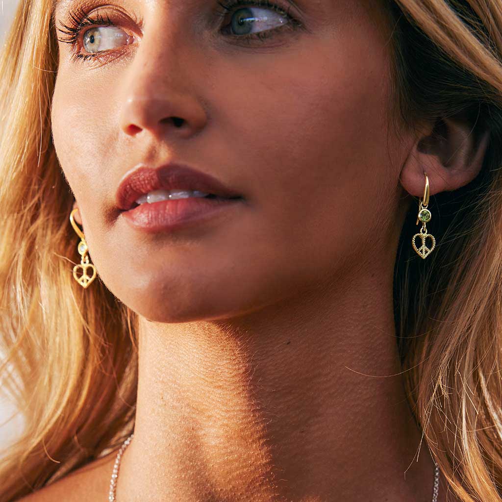 Peace Heart Gold Vermeil Drop Earrings - Peridot