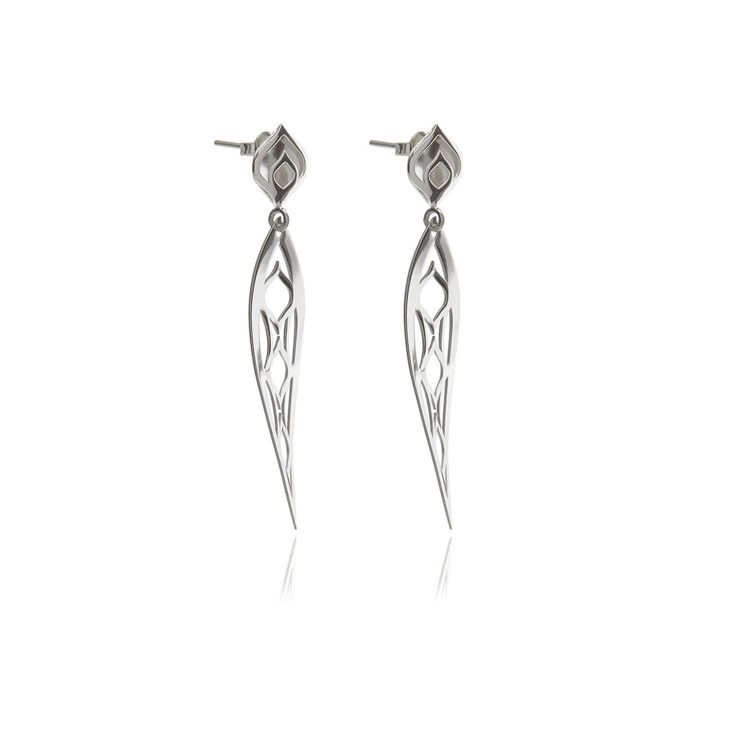 Silver One Leaf Chandelier Line Earrings