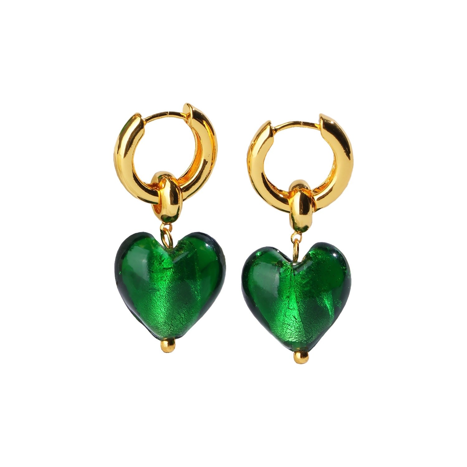 Esmée Green Glaze Heart Dangle Earrings