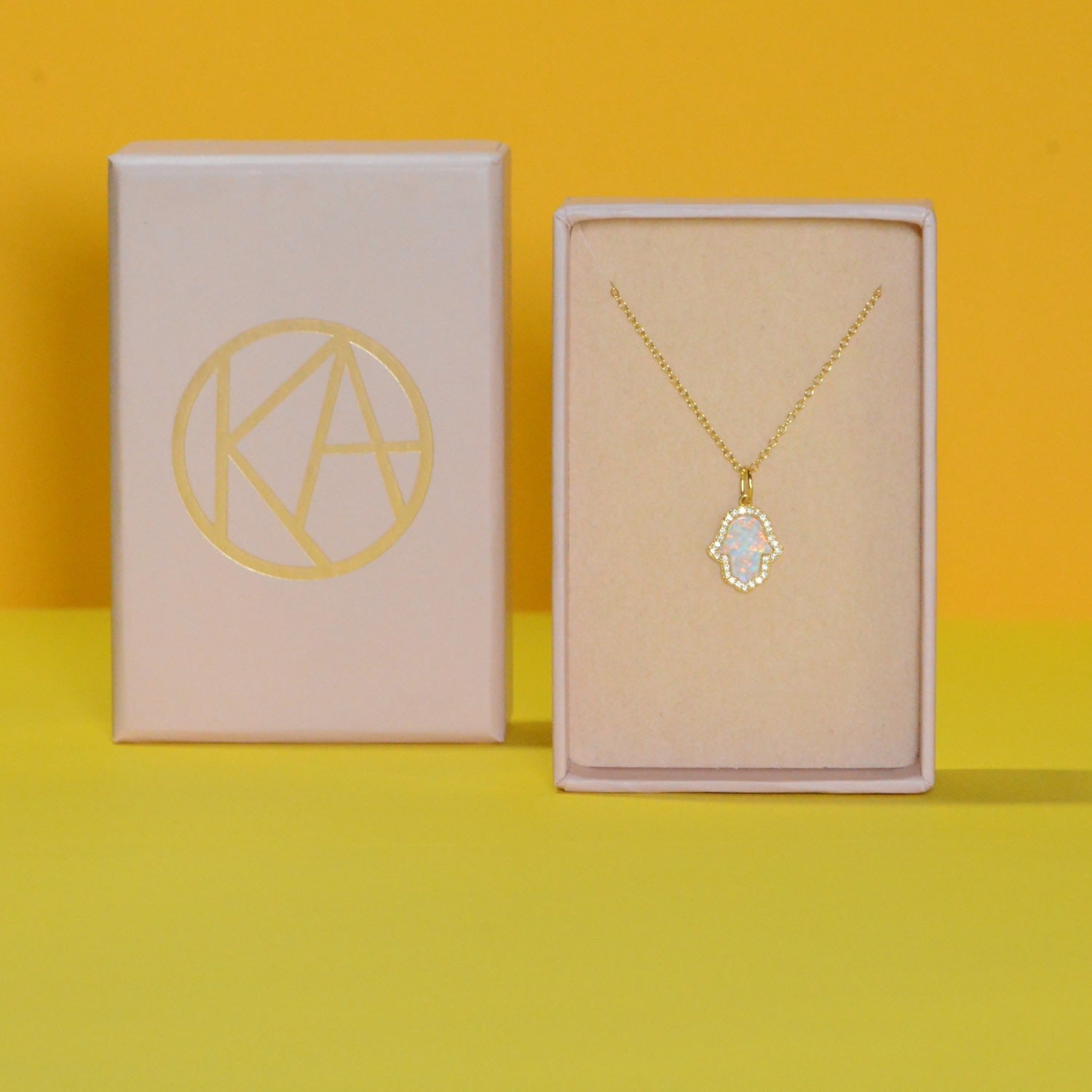 Opal Hamsa Hand Necklace In White Opal