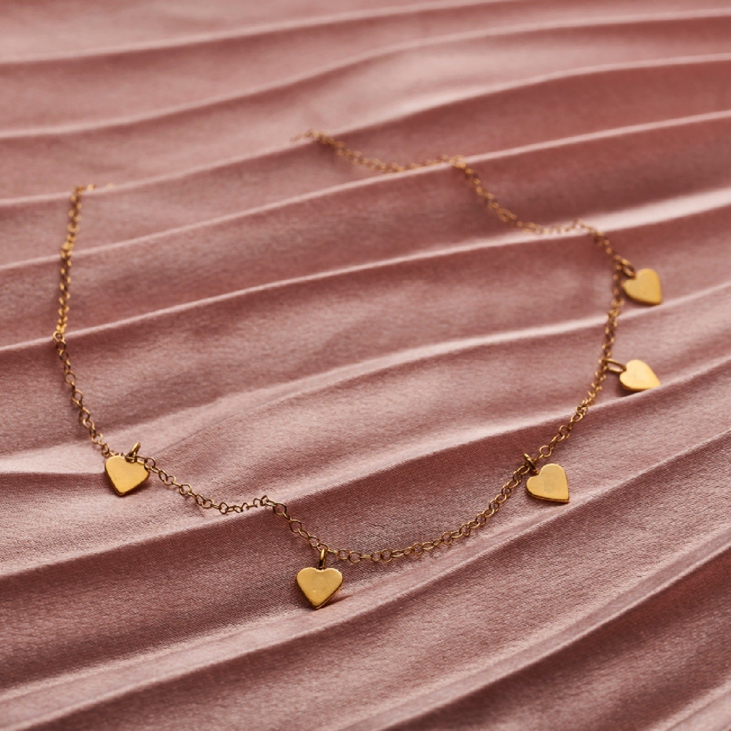 Yellow Gold Plated Heart Station Necklace