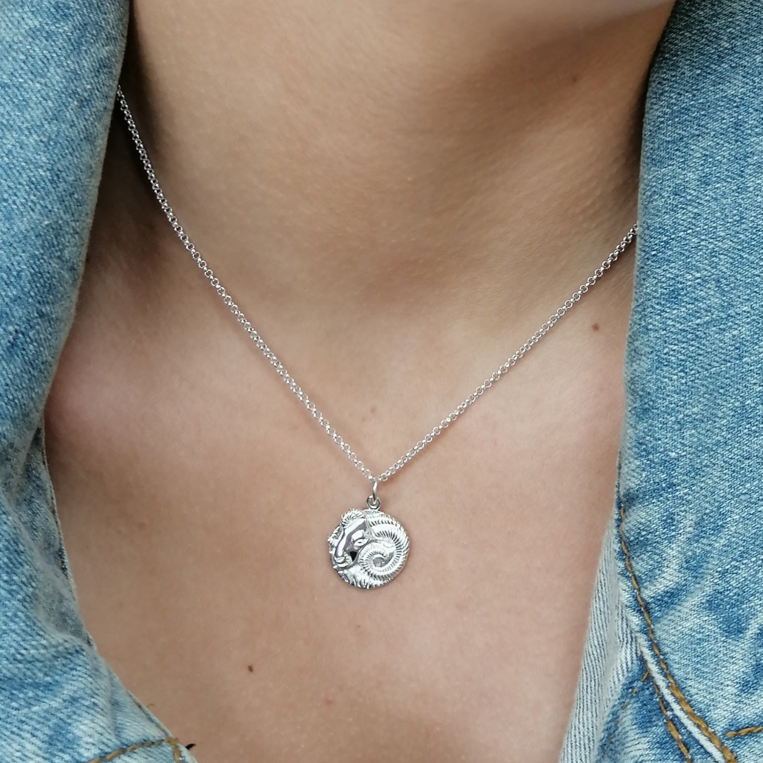 Silver Aries Zodiac Charm Necklace