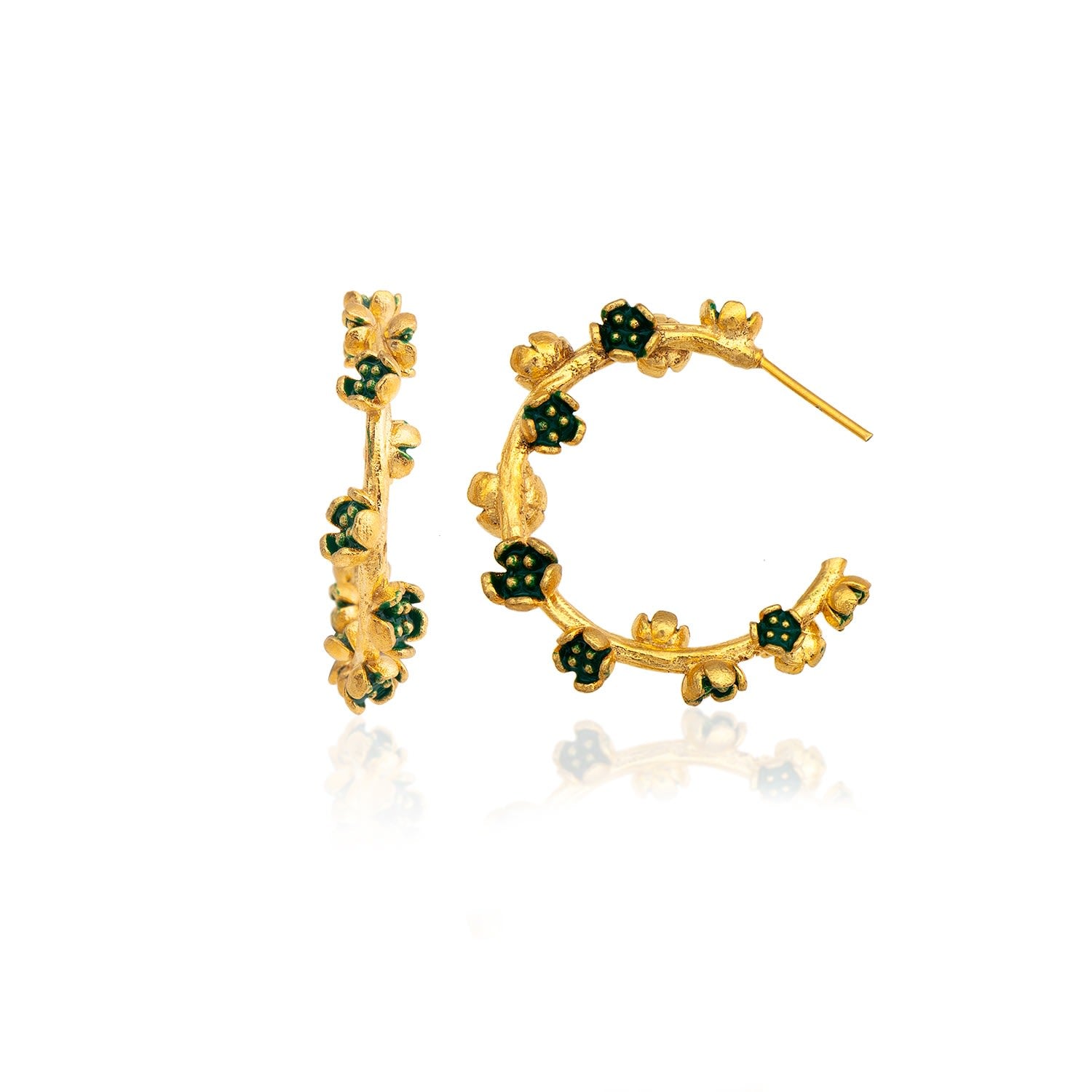 Large Green Flower Hoop Earrings