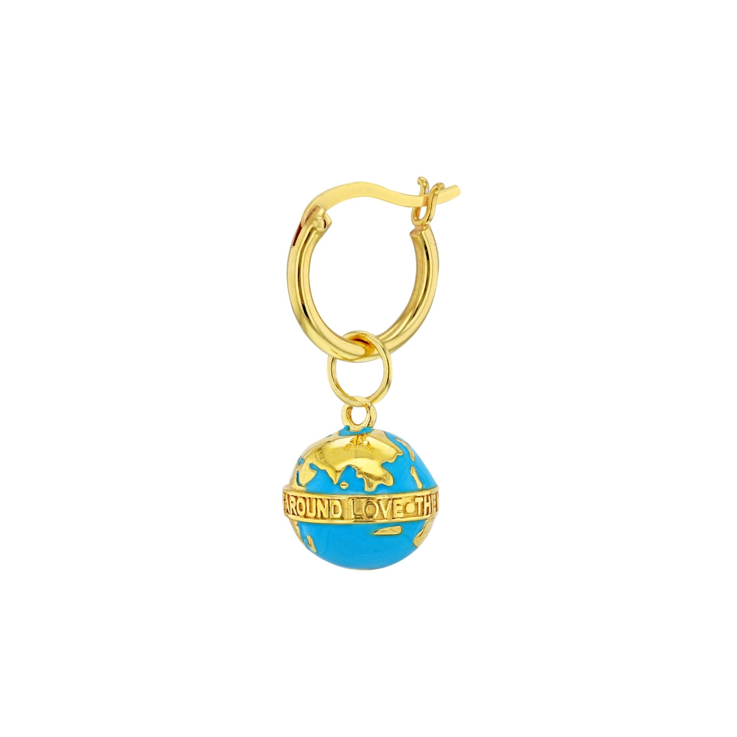 Turquoise Enamel & Gold Plated Mini Globe Pendant Hung On Gold Plated Chain