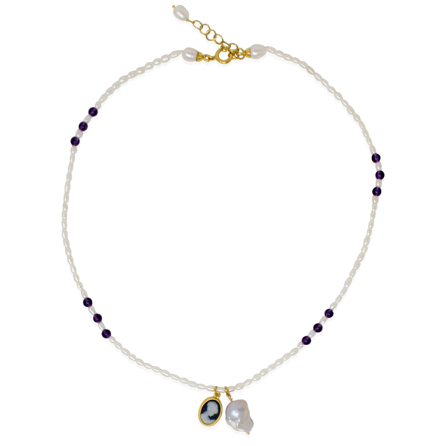 Pearl & Mini Cameo Charm Necklace