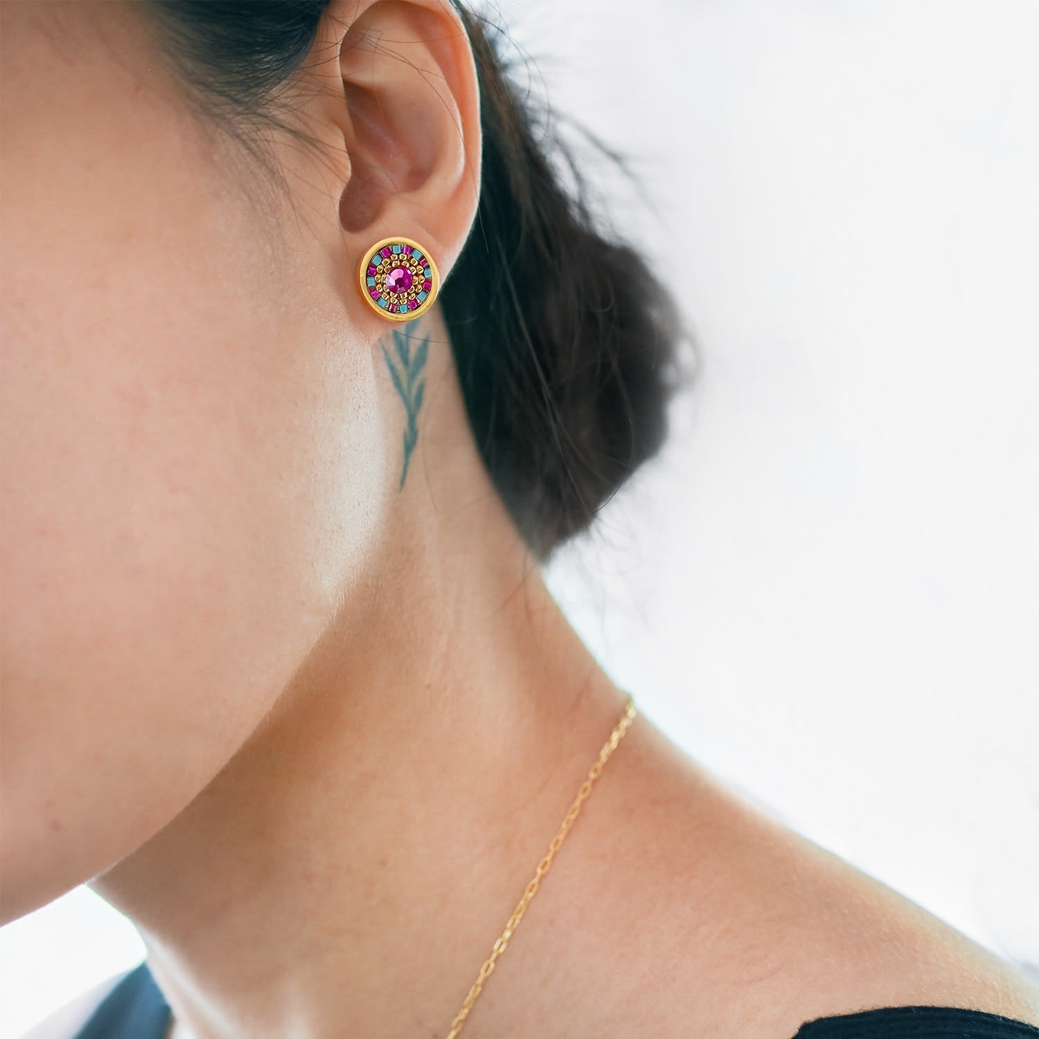 Striped Medallion Stud Earrings - Cotinga