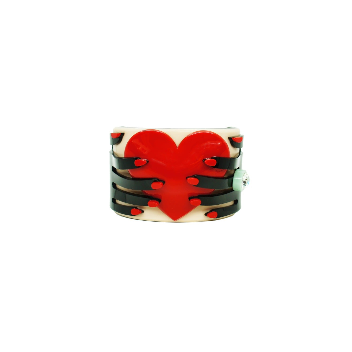 Acrylic Handmade Bracelet Hands & Heart Black & Rose