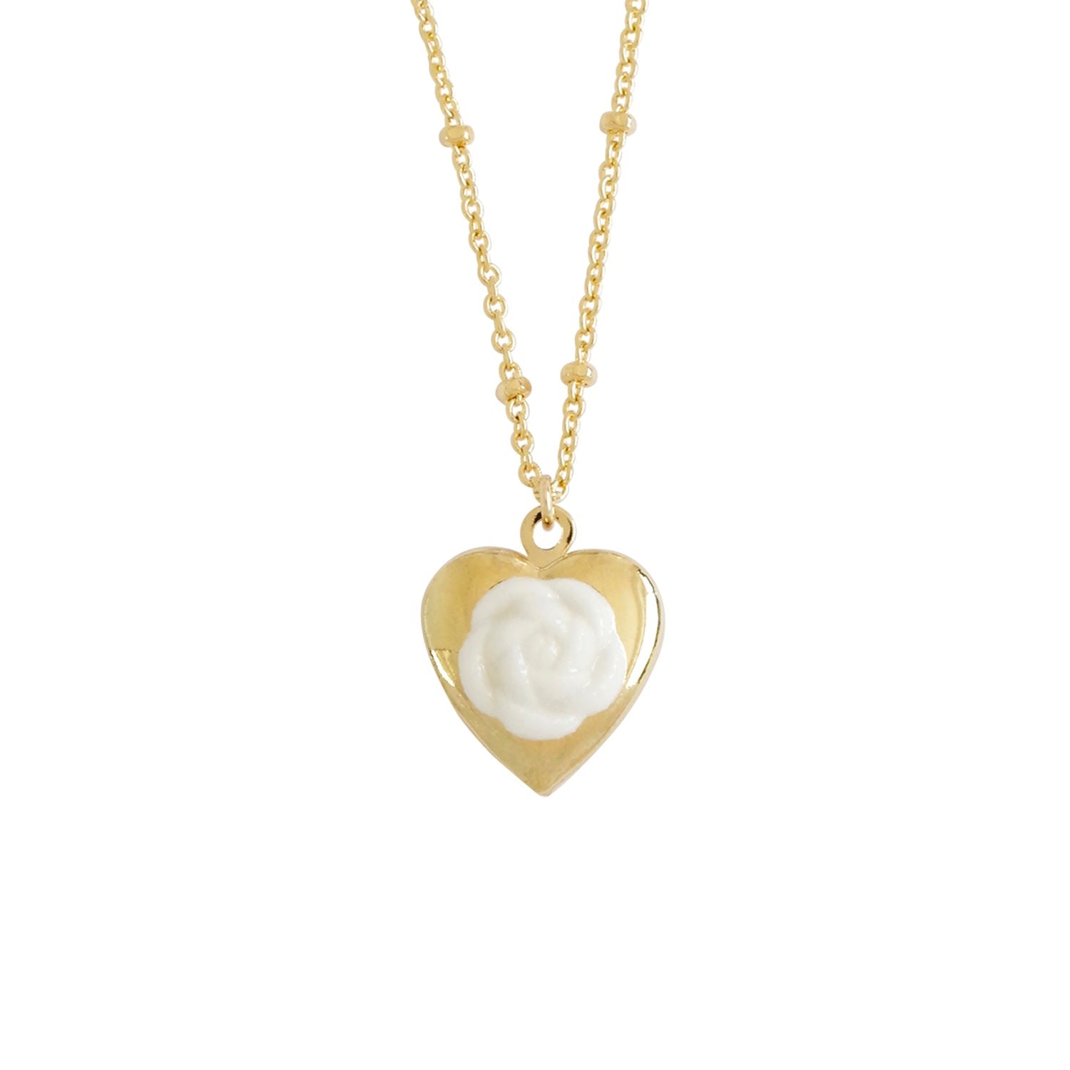 Mini Camellia Heart Locket Pendant Necklace