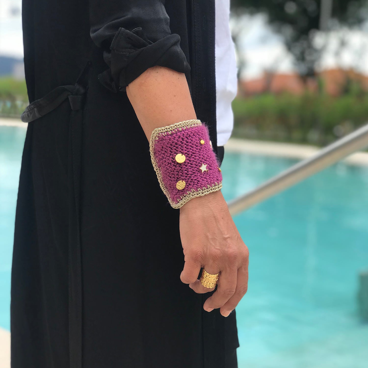 Gabriela Bracelet With Charms | Hand Knitted | Wine