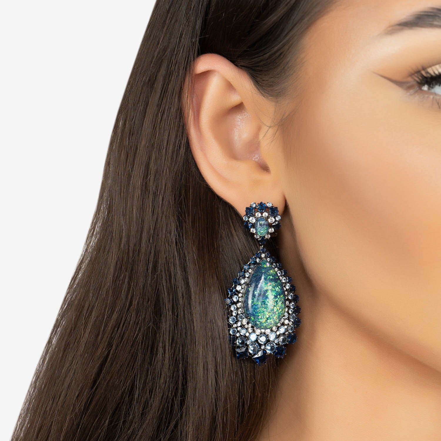 Gabriela Green Opal Drop Earrings Oxidised