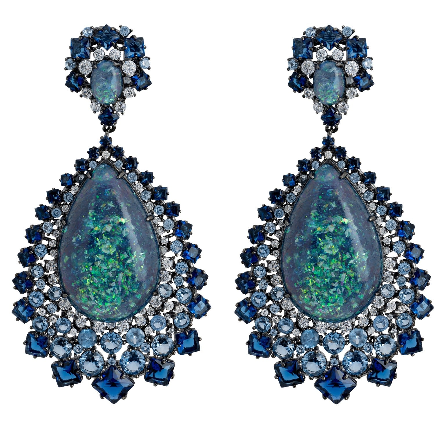 Gabriela Green Opal Drop Earrings Oxidised