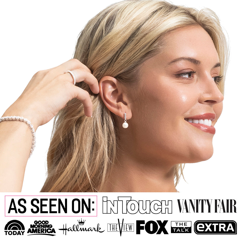 Gabrielle 18k White Gold Plated Pearl Drop Earrings with Swarovski Crystals