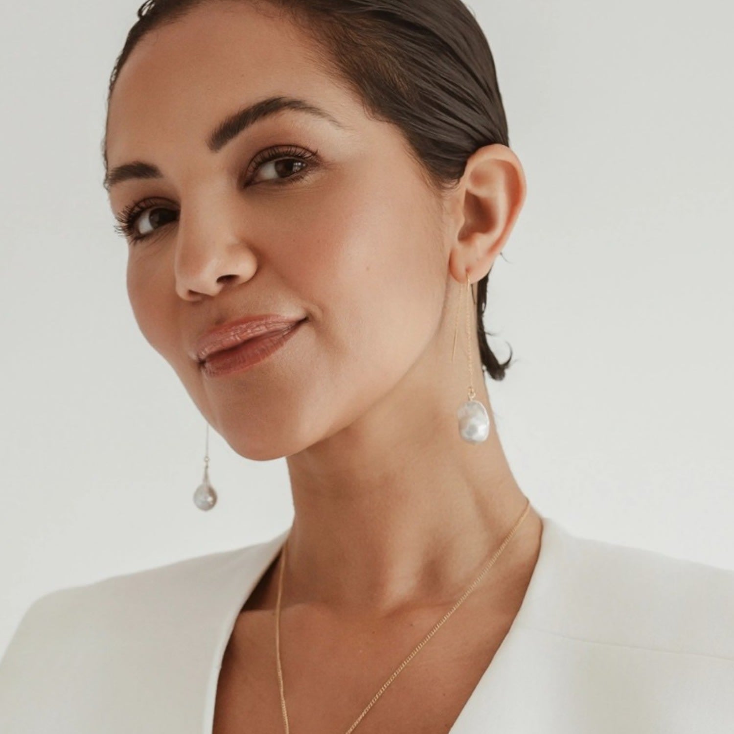 Gaia Baroque Pearl Gold Fine Threader Earrings