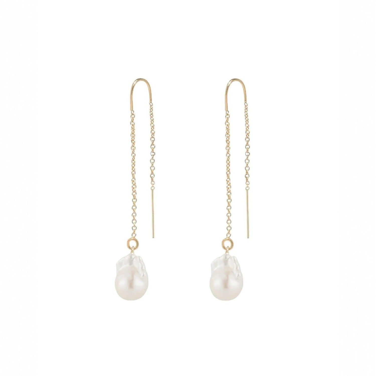 Gaia Baroque Pearl Gold Fine Threader Earrings