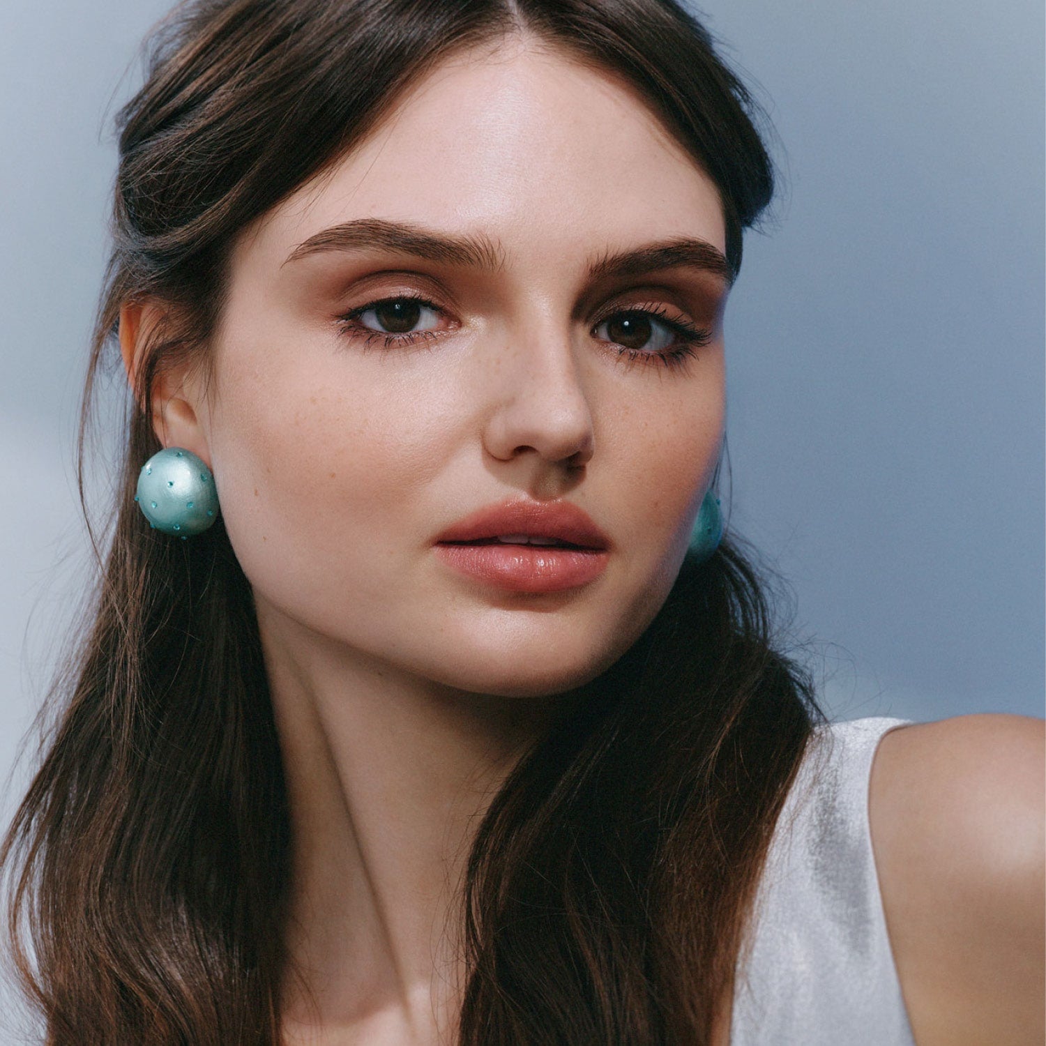 Gaia Midi Crystal Earrings In Aqua Blue