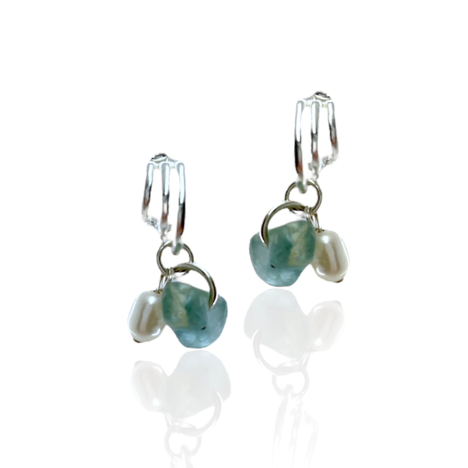 Galton Trio Pearl Hoop Earrings - Aqua Bio-Gems