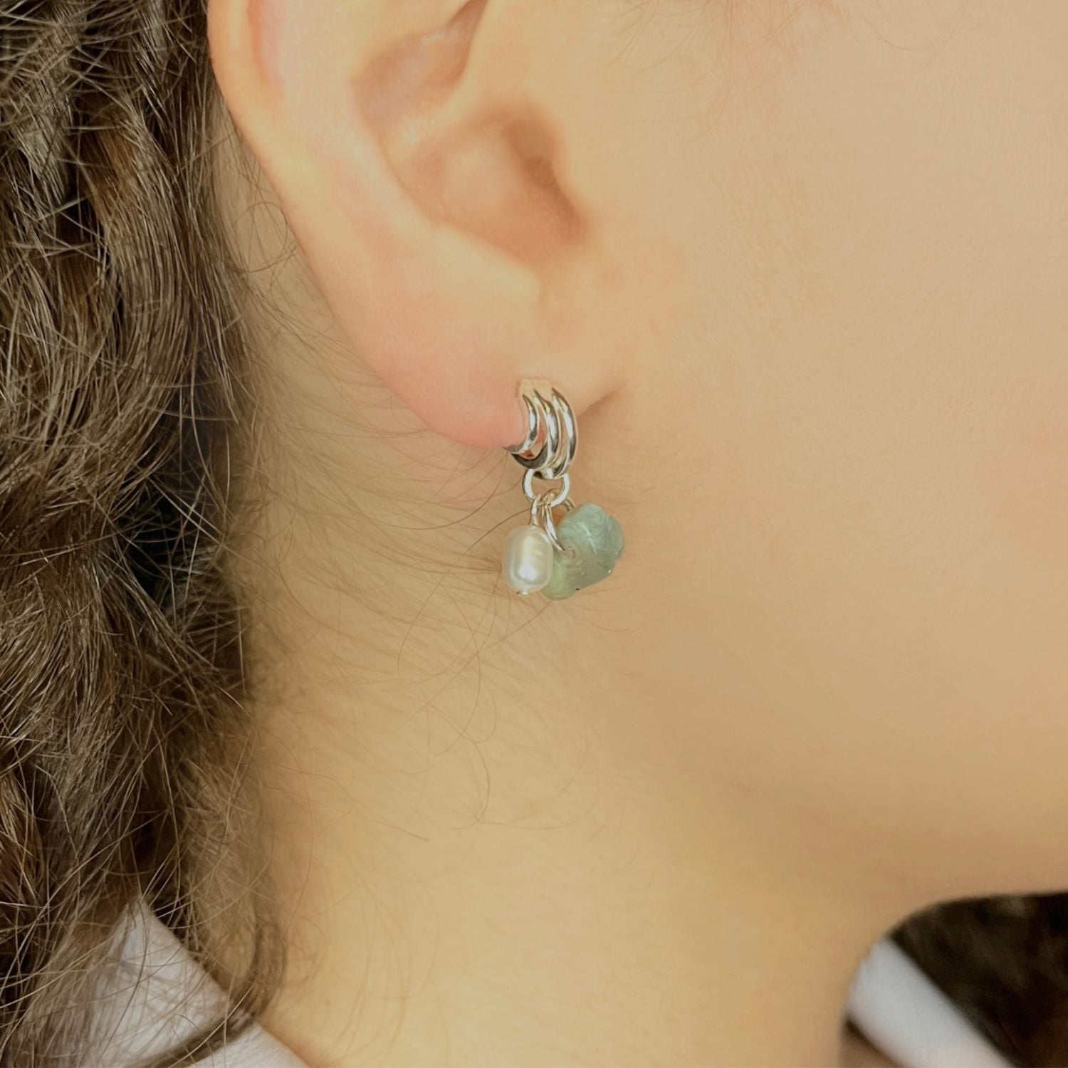 Galton Trio Pearl Hoop Earrings - Aqua Bio-Gems