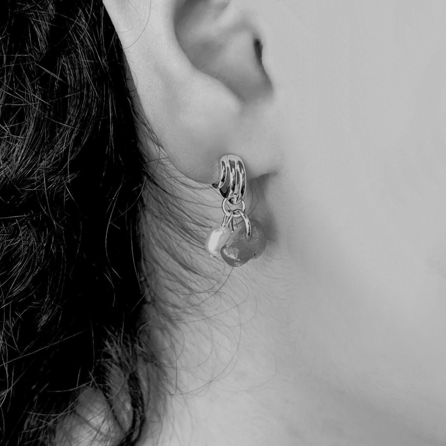 Galton Trio Pearl Hoop Earrings - Mocha Bio-Gems