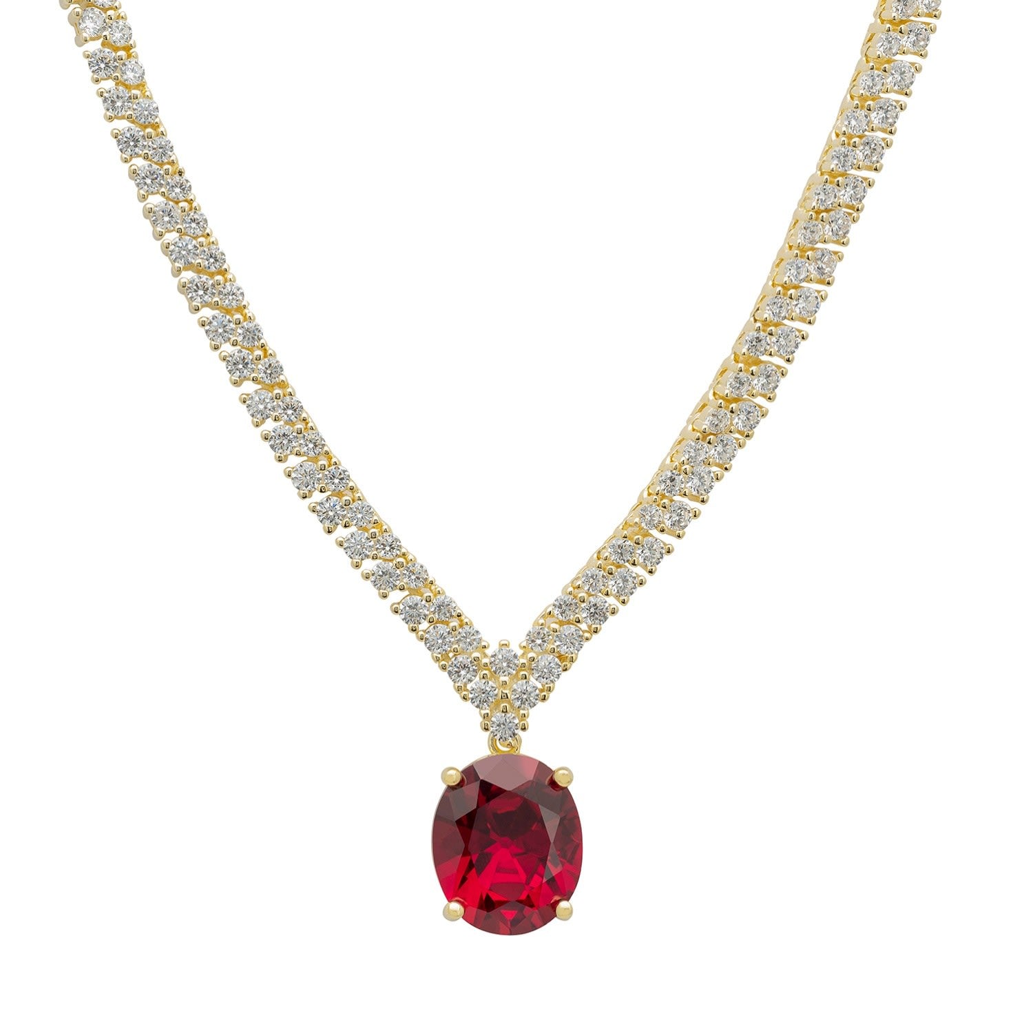 Garbo Oval Gemstone Tennis Necklace Ruby Gold