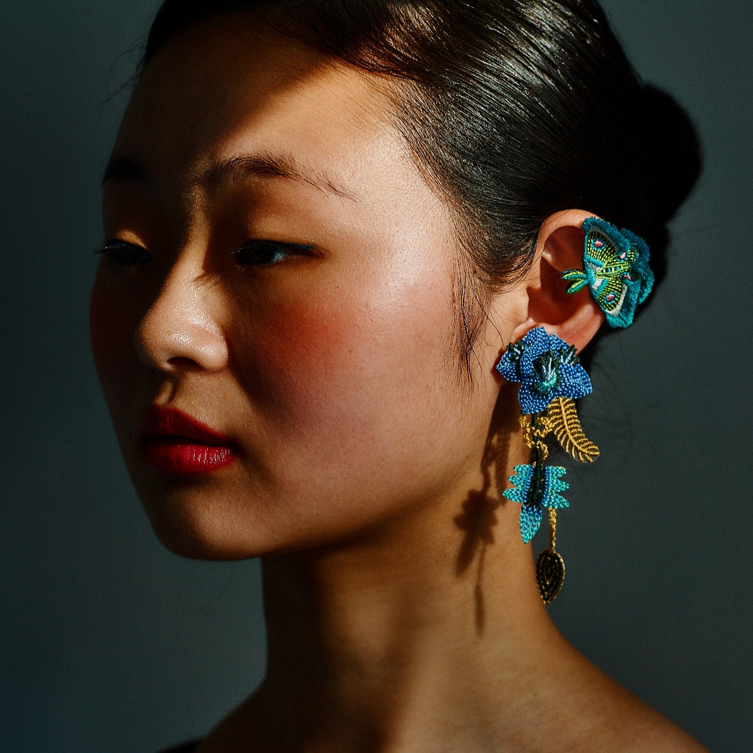 Garden Embroidery Earrings - Denim