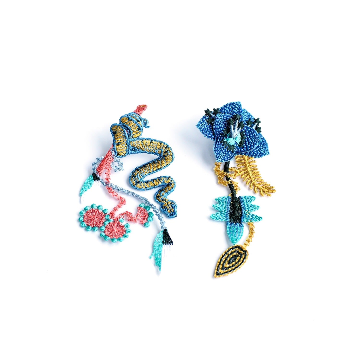 Garden Embroidery Earrings - Denim
