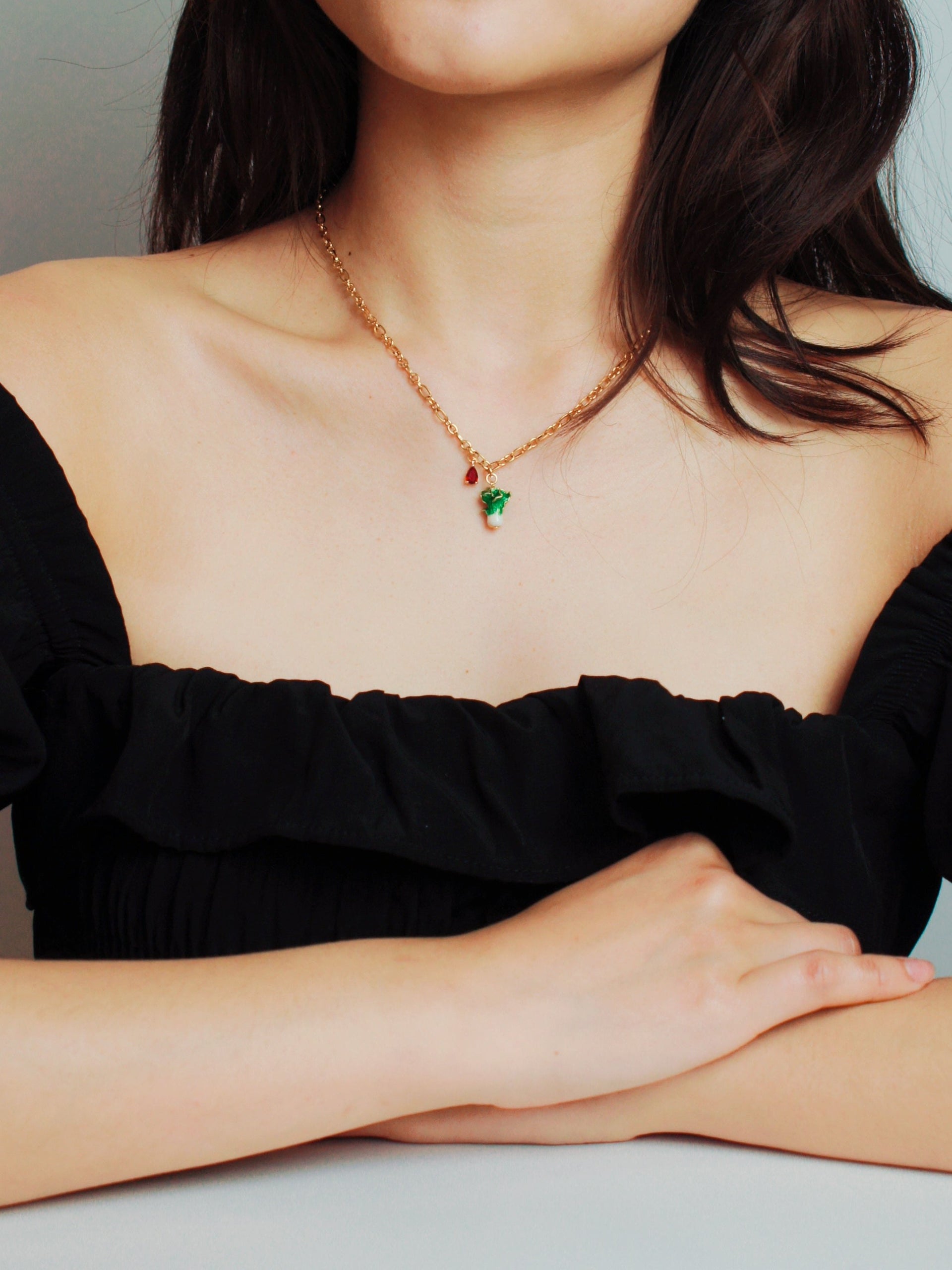 Garden Produce Enamel Cabbage Pendant Necklace