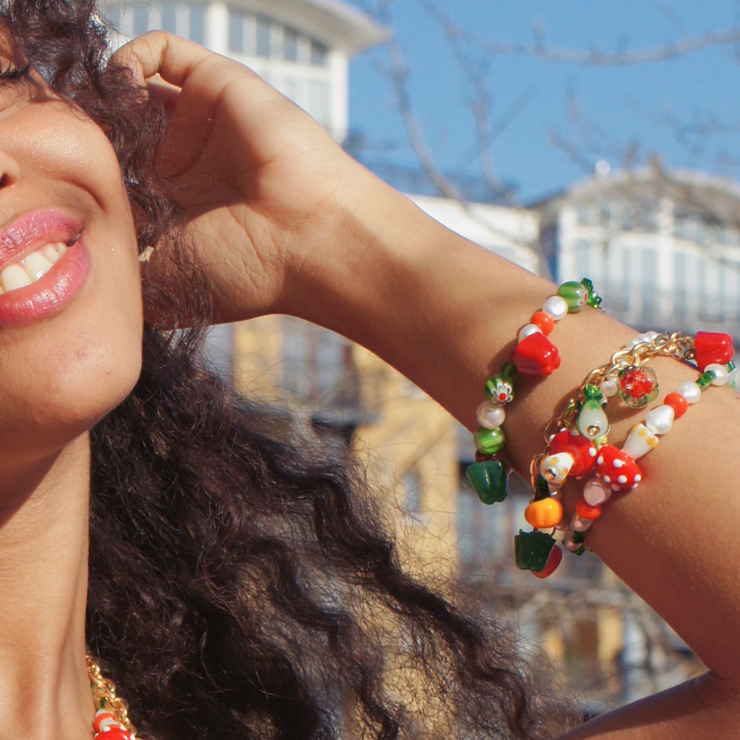 Garden Produce Glass Vegetable Charm Chain Bracelet